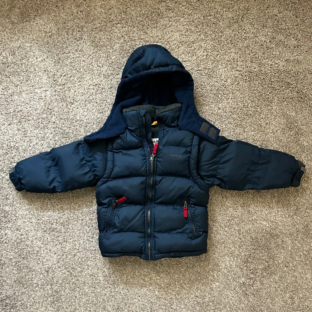 Oshkosh I Navy Blue Puffer Jacket w Fleece Lined‎ Hood & Detachable Arms I M 5/6